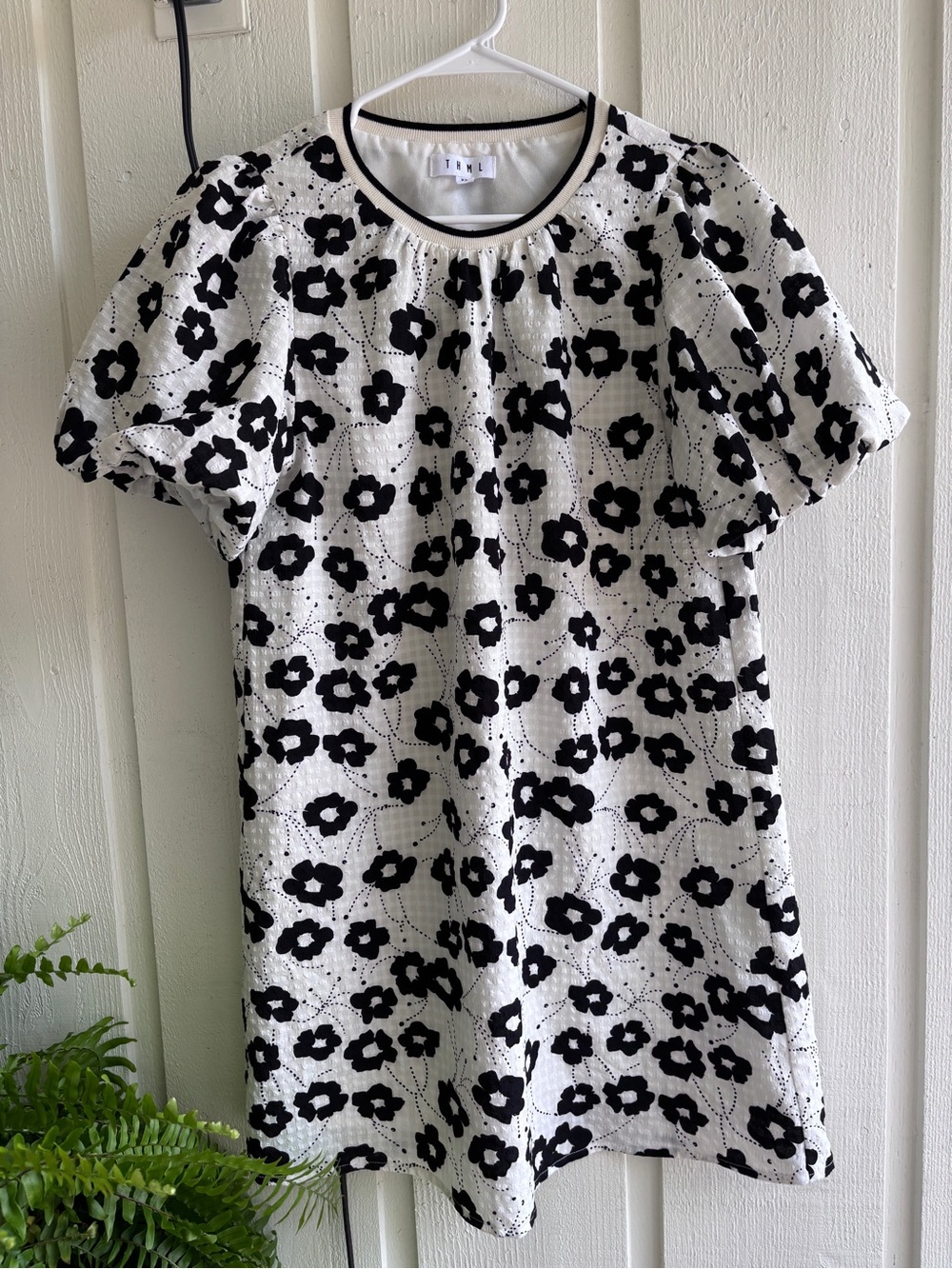THML Black and White Floral Eyelet Short Sleeve Dress
